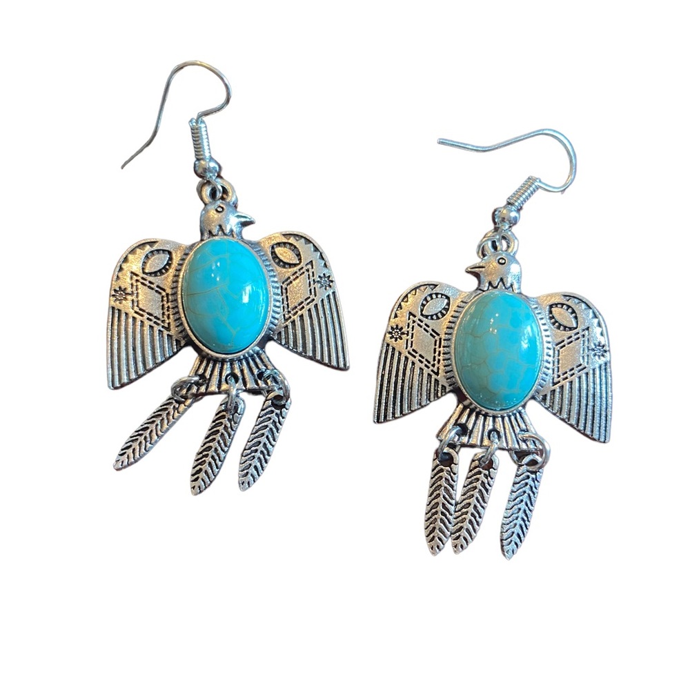 Boho Native American Style Silver and Turquoise Earrings
